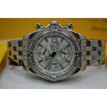 Breitling Chronomat Evolution A13356 Mop Dial Watch With Factory Diamond Bezel