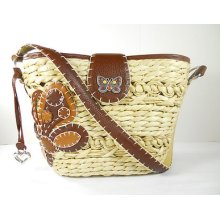 Brighton Brown Straw Leather Patchwork Butterfly Hobo Bag Pursenwt