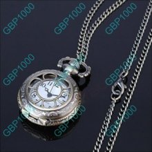 Bronze Ancient Vintage Engraved Quartz Pocket Watch W/ Necklace Chain