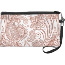 Brown and white paisley pattern.png Wristlet Clutch