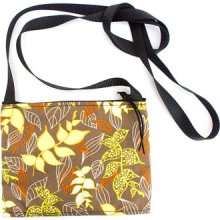 Brown Leaves fabric mini crossbody bag