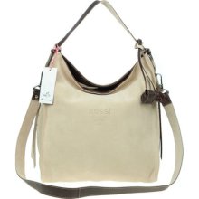 Bruno Rossi Italian Made Natural Beige & Brown Suede Large Designer Shoulder Bag