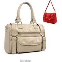 Buckle Pocket Shoulder Beige Handbag Leather Tote Purse Cross Body Women Bag 913