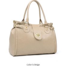 Buckle Shoulder Handbag Leather Tote Cross Body Beige Shopper Lady Purse Bag 878