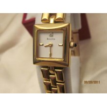 Bulova 97s45 Curved Crystal Gold Tone Diamond Watch
