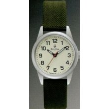 Bulova Casual Collection Ladies` Cream Dial Watch W/ Green Canvas Strap