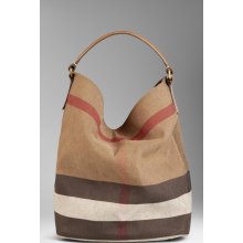 Burberry Medium Check Canvas Hobo Bag