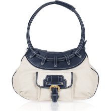 Buti - Buti White and Blue Leather Front Pocket Shoulder Bag