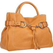 Buti Designer Handbags, Camel Horsebit Detail Italian Pebble Leather Satchel Bag