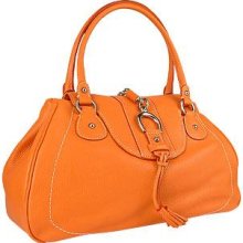Buti Designer Handbags, Orange Pebble Italian Leather Horsebit Flap Handbag