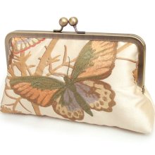 Butterfly clutch bag, embroidered silk luxury purse, bridal accessory, woodland wedding, bridesmaid gift, gift box