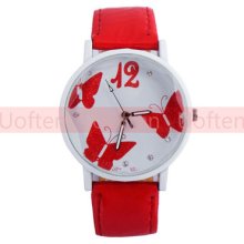 Butterfly Girl Ladies Wristwatch Sport Pu Leather Watch