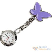 Butterfly Nurse Table Pocket Watch With Clip Brooch Chain Quartz Cute F8s