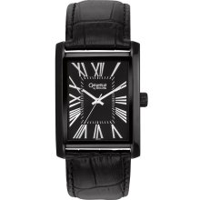 Caravelle Men's Black Leather Strap with Black Dial Watch