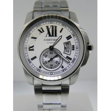 Cartier Calibre W7100015 Watch Stainless Steel W/ White Dial On Steel Bracelet