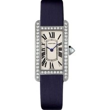 Cartier Tank Americaine White Gold Ladies Diamond Watch Silver Face WB7072K2