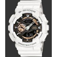 Casio G-shock Ga110rg-7a White Black Rose Gold Accents Analog Digital Mens Watch