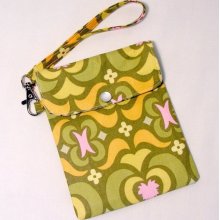 Cell phone holder / wristlet purse / camera / ipod /blackberry/ wallet Garden maze Olive Amy Butler fabric - Ready to Ship