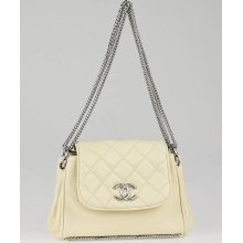 Chanel Dark White Quilted Lambskin Leather Small Accordion Chain Flap Bag