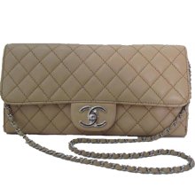 Chanel Nude Quilted Lambskin Leather Shoulder Bag Clutch