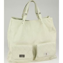 Chanel White Soft Caviar Leather Extra Large Mademoiselle Tote Bag