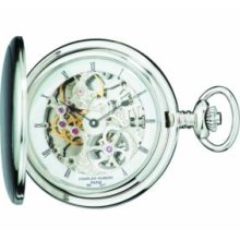 Charles-Hubert Paris 3906-W Brushed Finish Stainless Steel Hunter Case Mechanical Pocket Watch