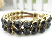 Charming Golden Alloy Black Beads Bracelet Jewellry 3pcs/lot B120