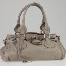 Chloe Light Grey Leather Medium Paddington Satchel Bag