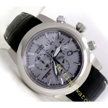 Citizen Chrono Watch Eco-drive No Battery Japan Mvt. Leather Steel At0555-00a