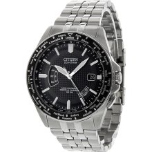 Citizen World Perpetual AT Eco-Drive Black Dial Stainless Steel Mens Watch CB002