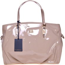 Class Roberto Cavalli Taupe Patent Leather Shoulder Bag Tote Shopper Satchel