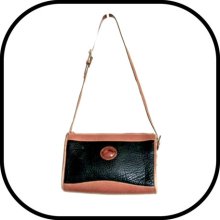 Classic Dooney & Bourke Vintage Purse - Black Pebble Leather Tan Trim - Cross Body Rectangle Structured Bag 80s