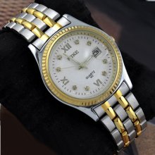 Classic Luxury Mens Calendar Watch Day Show Diamonds 100% High Quality All Steel