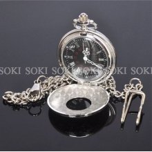 Classic Open Face Black Dial Silver Case Quartz Analog Mens Pocket Watch S07