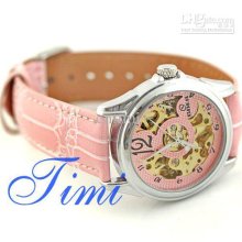 Classic Pink Skeleton Women Lady Auto Mechanical Watch