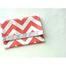 Clutch / Cosmetic Bag In Chevron Coral, Wedding Clutch, Wedding, Bride, Briedsmaids