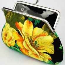 Clutch Purse - Peony - Cotton Fabric with Metal Frame