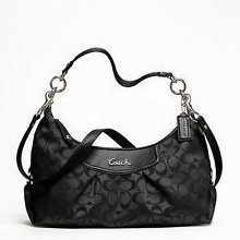 Coach Ashley Signature Convertible Hobo Black Bag F19766 Sv/black Grey/black