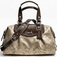 Coach Ashley Signature Satchel Style: F19242, Silver/khaki/mahogany