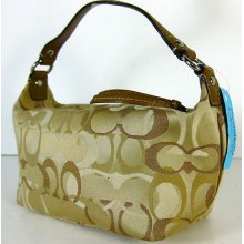 Coach Auth Khaki & Brown Signature Cc Jacquard Leather Trim Mini Hobo Bag