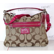 Coach Daisy Signature Hobo Shoulder Crossbody Bag F22946, Khaki/raspberry