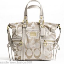 Coach Daisy Signature Pocket Tote In Lt. Khaki/white F20101 -