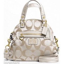 Coach Daisy Signature Sateen Foldover Crossbody Bag Khaki / White F21713