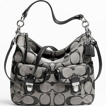 Coach F23392 Daisy Signature Pocket Hobo/crossbody Sv/black White/black