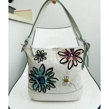 Coach Floral Bee 10871 Signature Jacquard Leather Shoulder Bag Cross Body Purse