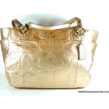 Coach Gold Metallic Signature Embossed Gallery East/west Tote F17730