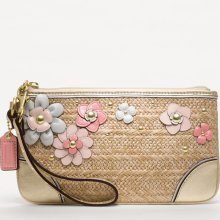 Coach Hampton Weekend Straw Floral Wristlet 47447 (Natural/Pink) ...