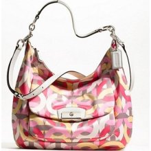 Coach Kristin Chain Link Multi Color Print W/leather Trim Large Hobo $458