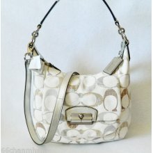 Coach Kristin Embellished Signature Hobo Crossbody Purse Platinum 19340