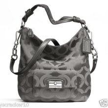 Coach Kristin Op Art Sateen Hobo Shoulder Purse Handbag F23742 Gray -